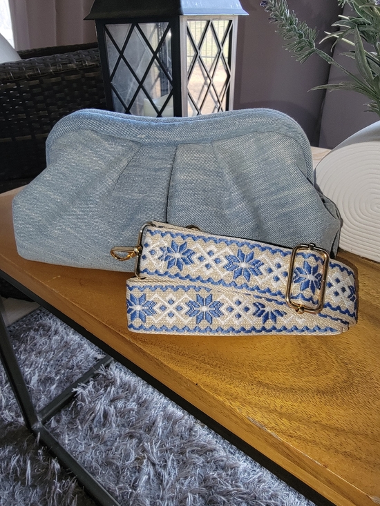 The Unbranded Brand Handbags - Light Blue Small Denim anytime Bag with Embroidered Removable Strap